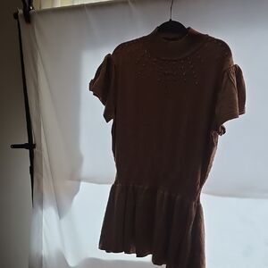 PLUS SIZE SHORT SLEEVES MOCK NECK ELASTIC WAIST STUDS SHIMMER PEPLUM BLOUSE